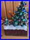 Rare Vtg Ceramic Double Christmas Tree Lighted Flat MCM Snow Flocked Display