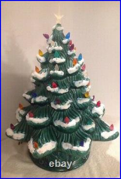 Rare Vtg Eur-o-con Mold 22 Green Ceramic Lighted Christmas Tree 2pc Flocked Exc