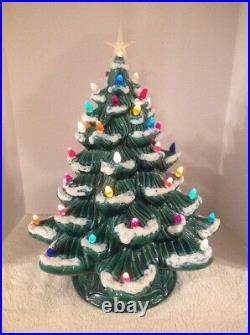 Rare Vtg Eur-o-con Mold 22 Green Ceramic Lighted Christmas Tree 2pc Flocked Exc