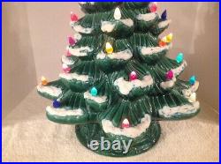 Rare Vtg Eur-o-con Mold 22 Green Ceramic Lighted Christmas Tree 2pc Flocked Exc