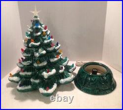 Rare Vtg Eur-o-con Mold 22 Green Ceramic Lighted Christmas Tree 2pc Flocked Exc