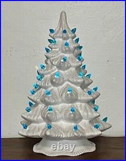 Rare Vtg Scioto Ceramics Xmas Tree White 12 Iridescent Glitter 54 Blue Lights