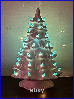 Rare Vtg Scioto Ceramics Xmas Tree White 12 Iridescent Glitter 54 Blue Lights