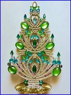 Rhinestone Christmas Tree Stand Czech Vintage Bohemian Jewelry Handmade