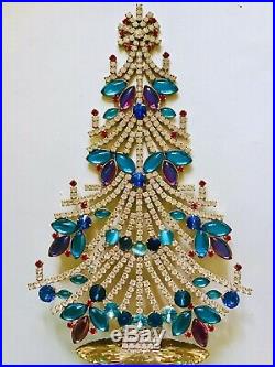 Rhinestone Christmas Tree Stand Czech Vintage Estate Jewelely Handmade Bohemian