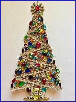 Rhinestone Christmas Tree Stand Czech Vintage Estate Jewelely Handmade Bohemian