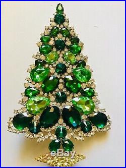Rhinestone Christmas Tree Stand Czech Vintage Estate Jewellery Glass Bohemian
