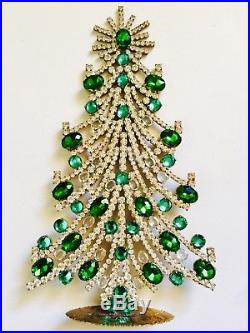 Rhinestone Christmas Tree Stand Czech Vintage Estate Jewellery Handmade Art Deco
