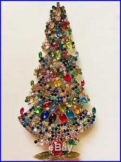 Rhinestone Christmas Tree Stand Czech Vintage Estate Jewellery Handmade Art Deco