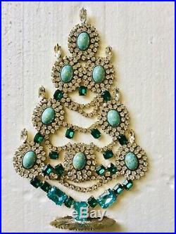 Rhinestone Christmas Tree Stand Czech Vintage Estate Jewellery Handmade Art Deco