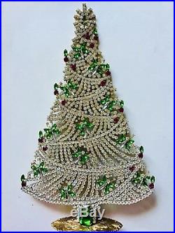 Rhinestone Christmas Tree Stand Czech Vintage Estate Jewelry Bohemian