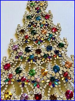 Rhinestone Christmas Tree Stand Czech Vintage Estate Jewelry Bohemian
