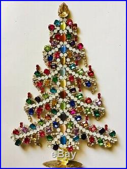 Rhinestone Christmas Tree Stand Czech Vintage Estate Jewelry Handmade
