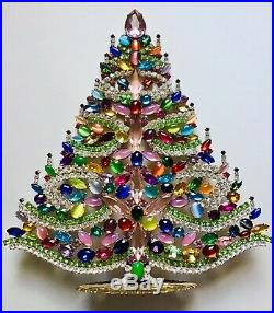 Rhinestone Christmas Tree Stand Czech Vintage Estate Jewelry Handmade
