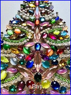 Rhinestone Christmas Tree Stand Czech Vintage Estate Jewelry Handmade