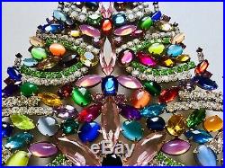 Rhinestone Christmas Tree Stand Czech Vintage Estate Jewelry Handmade