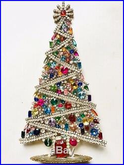 Rhinestone Xmas Tree Stand Czech Vintage Costume Jewellery Handmade Bohemian