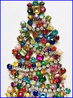 Rhinestone Xmas Tree Stand Czech Vintage Glass Jewellery Handmade Bohemian