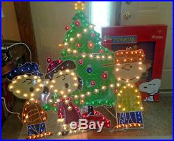 Roman Lighted Vtg Christmas SNOOPY PEANUTS TREE LINUS Outdoor Decoration 48x48