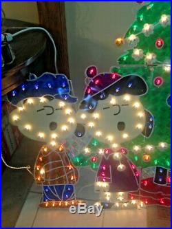 Roman Lighted Vtg Christmas SNOOPY PEANUTS TREE LINUS Outdoor Decoration 48x48