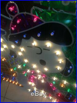 Roman Lighted Vtg Christmas SNOOPY PEANUTS TREE LINUS Outdoor Decoration 48x48