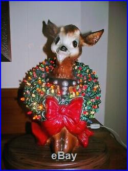 Rudolph Deer Christmas Ceramic tree Lighted Wreath Lamp Figure Vintage kitsch