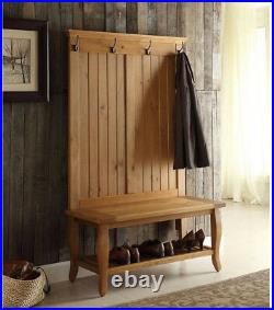 Rustic Hall Tree Entryway Coat Rack Bench withShelf Antique Pine Finish Solid