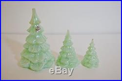 Set Of 3 Three Vintage Fenton Jade Green Opalescent Glasschristmas Trees
