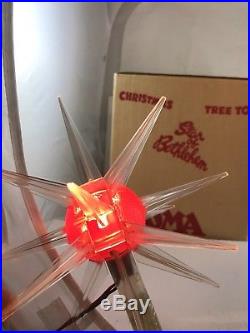 SPUTNIK Atomic STAR OF BETHLEHEM CHRISTMAS TREE TOPPER STAR Vintage Works with Box