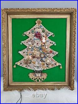 STUNNING LIGHT UP Vintage Christmas Tree Brooch Framed Jewelry Art Handmade