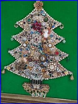 STUNNING LIGHT UP Vintage Christmas Tree Brooch Framed Jewelry Art Handmade