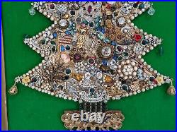 STUNNING LIGHT UP Vintage Christmas Tree Brooch Framed Jewelry Art Handmade