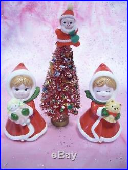 SUPER RARE VTG Japan Lefton Christmas Girl Boy Angel Holds Santa Doll & Tree