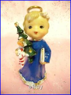 SUPER RARE VTG Japan Napco Christmas Girl Boy Angel Holds Santa Doll & Tree