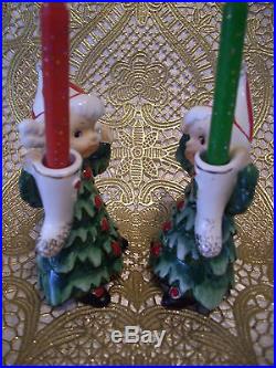 SUPER RARE VTG Lefton Christmas Tree Kids Holly Girl Boy Angels Candles Figure