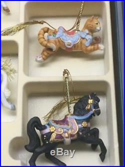 Set 24 Lenox Carousel Christmas Tree Ornaments 1989 Animals in Orig Box Vtg