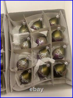 Set 24 Vintage Christmas Ornaments Glass Handpainted Blown Feather Tree