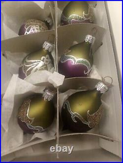 Set 24 Vintage Christmas Ornaments Glass Handpainted Blown Feather Tree