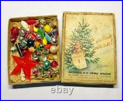 Set 46 pcs mini Vintage glass plastic Christmas tree Ornament soviet Malyutka