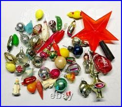 Set 46 pcs mini Vintage glass plastic Christmas tree Ornament soviet Malyutka