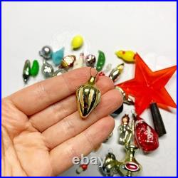 Set 46 pcs mini Vintage glass plastic Christmas tree Ornament soviet Malyutka