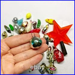Set 46 pcs mini Vintage glass plastic Christmas tree Ornament soviet Malyutka