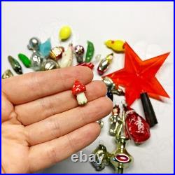 Set 46 pcs mini Vintage glass plastic Christmas tree Ornament soviet Malyutka