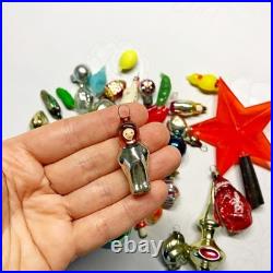 Set 46 pcs mini Vintage glass plastic Christmas tree Ornament soviet Malyutka