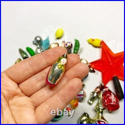 Set 46 pcs mini Vintage glass plastic Christmas tree Ornament soviet Malyutka