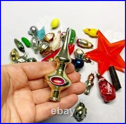 Set 46 pcs mini Vintage glass plastic Christmas tree Ornament soviet Malyutka