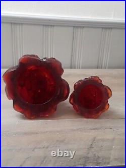 Set Of 2 Fenton VTG Ruby Red Amberina Glass Christmas Trees 6 and 4