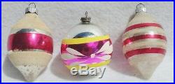 Set Vintage PINK Shiny Brite Italy LION Mica Mercury Glass Xmas Tree Ornaments