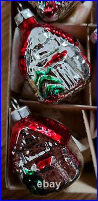 Set of 12 Blown Mercury Glass House Cottage Christmas Ornament Germany ORI\BOX