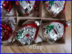 Set of 12 Blown Mercury Glass House Cottage Christmas Ornament Germany ORI\BOX